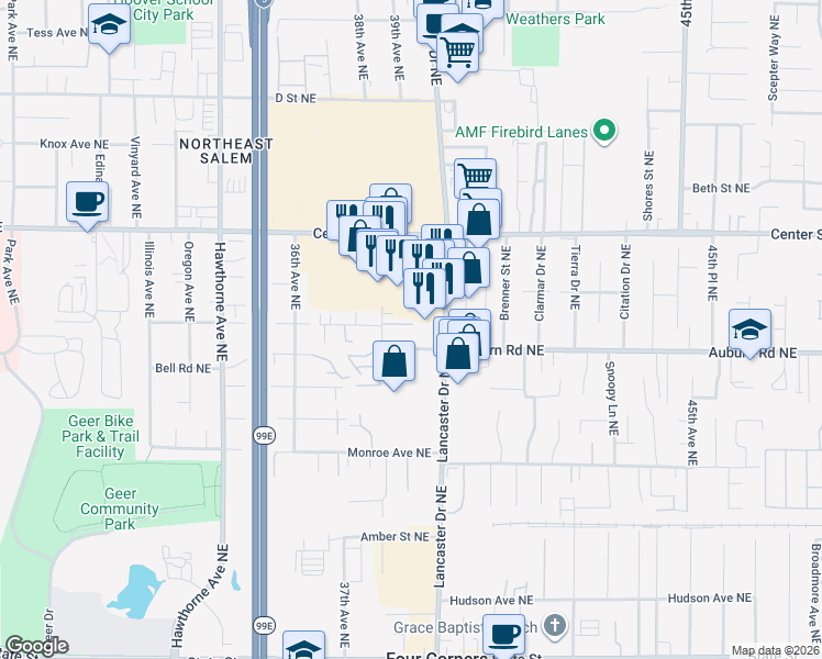map of restaurants, bars, coffee shops, grocery stores, and more near 518 Morgan Avenue Northeast in Salem
