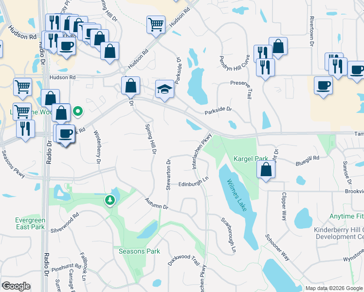 map of restaurants, bars, coffee shops, grocery stores, and more near 794 Interlachen Draw in Woodbury
