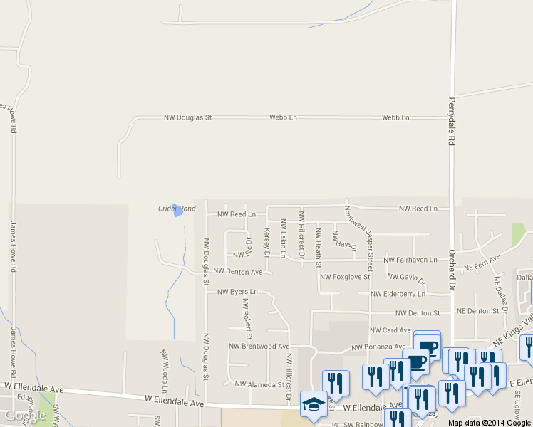 map of restaurants, bars, coffee shops, grocery stores, and more near 490 Northwest Reed Lane in Dallas