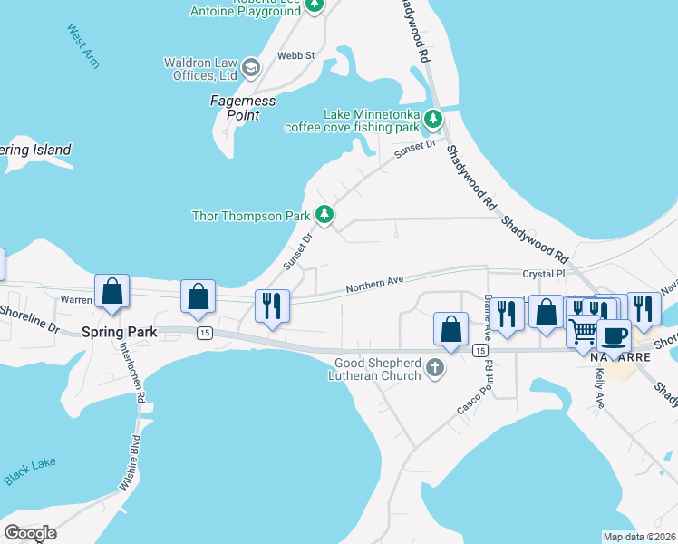 map of restaurants, bars, coffee shops, grocery stores, and more near 2258 Hazeldell Avenue in Spring Park