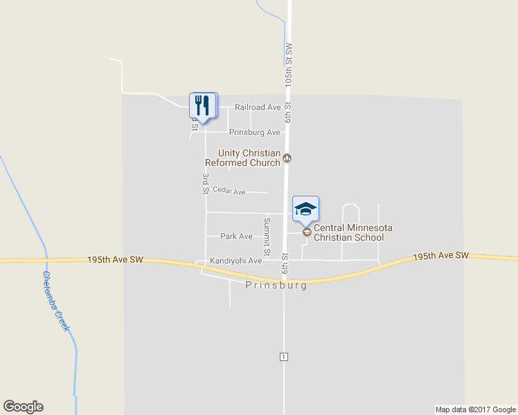 map of restaurants, bars, coffee shops, grocery stores, and more near 505 Minnesota Avenue in Prinsburg