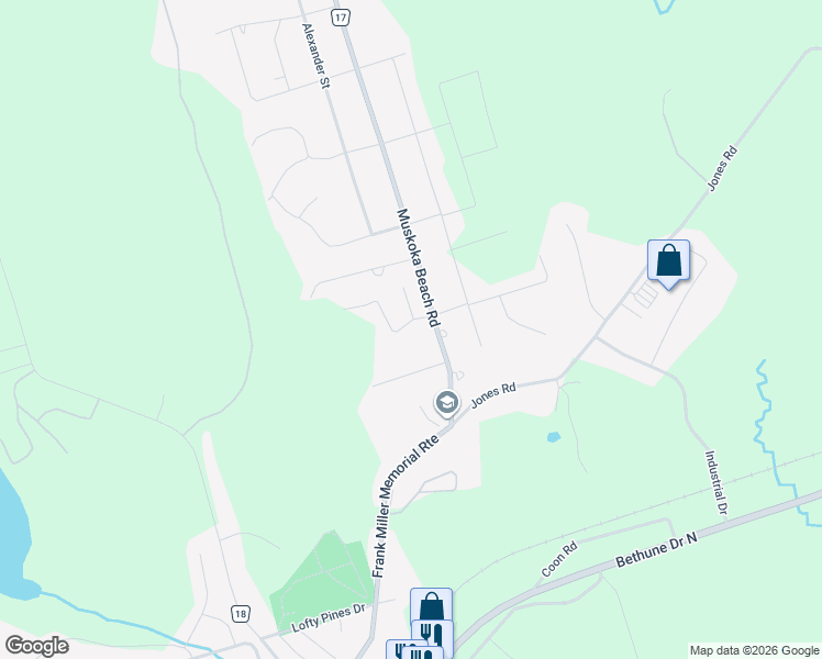 map of restaurants, bars, coffee shops, grocery stores, and more near 10 Thain Street West in Gravenhurst