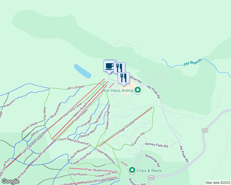 map of restaurants, bars, coffee shops, grocery stores, and more near 317 Slopeside Road in Jay