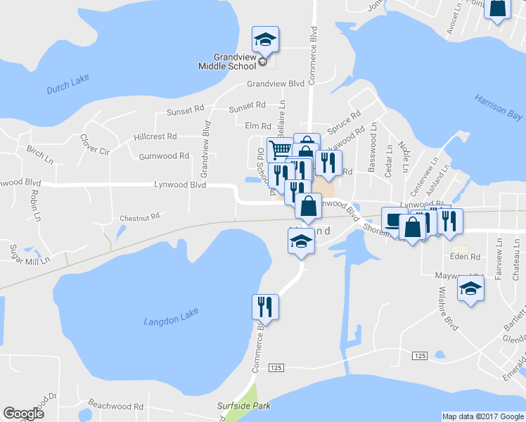 map of restaurants, bars, coffee shops, grocery stores, and more near 5733 Lynwood Boulevard in Mound