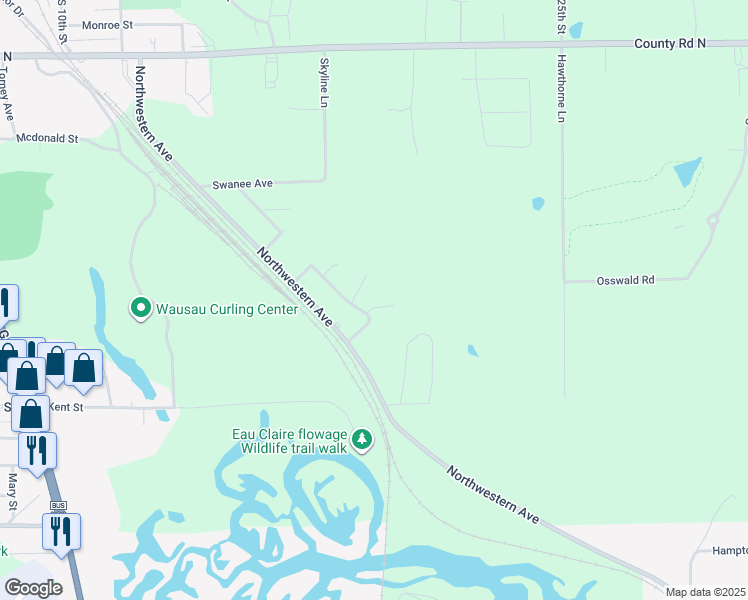 map of restaurants, bars, coffee shops, grocery stores, and more near 1908 Brook View Court in Wausau