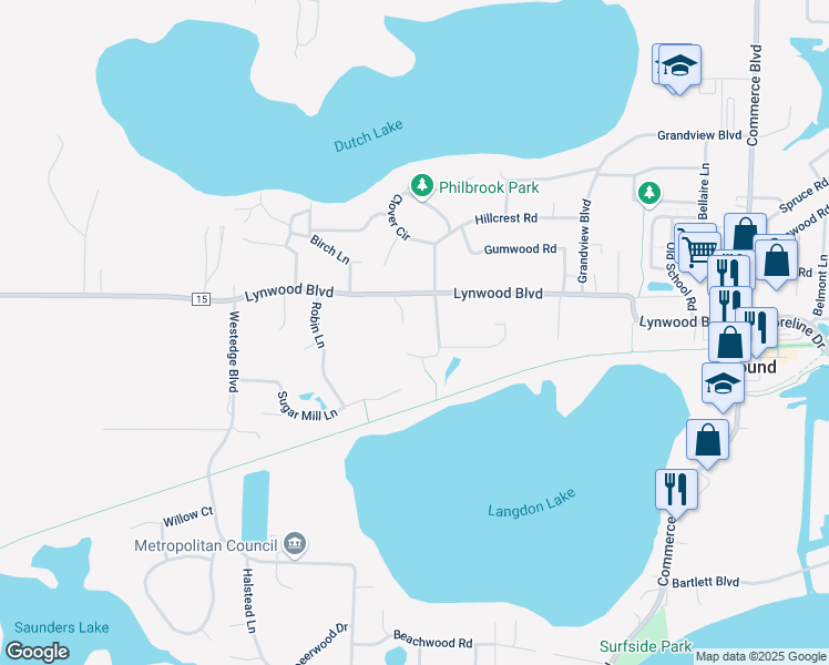 map of restaurants, bars, coffee shops, grocery stores, and more near 6140 Southview Court in Mound
