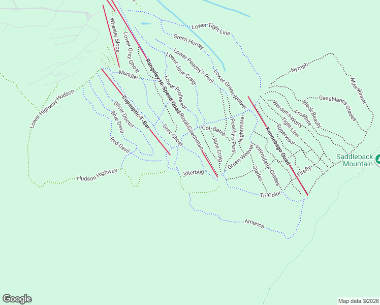 map of restaurants, bars, coffee shops, grocery stores, and more near Saddleback Hiking Trail in Rangeley