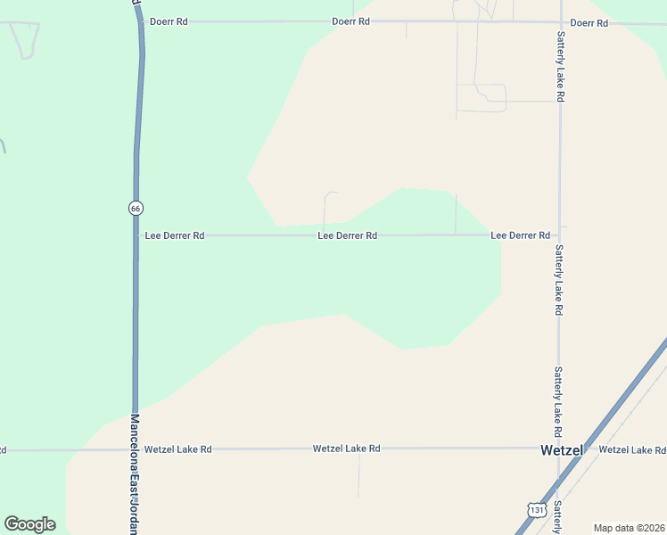 map of restaurants, bars, coffee shops, grocery stores, and more near 2452 Lee Derrer Road in Mancelona