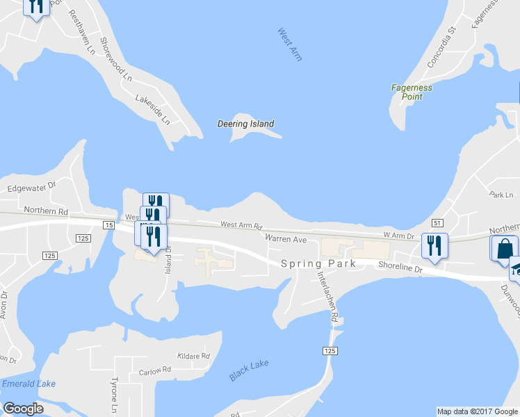 map of restaurants, bars, coffee shops, grocery stores, and more near 4428 West Arm Road in Spring Park