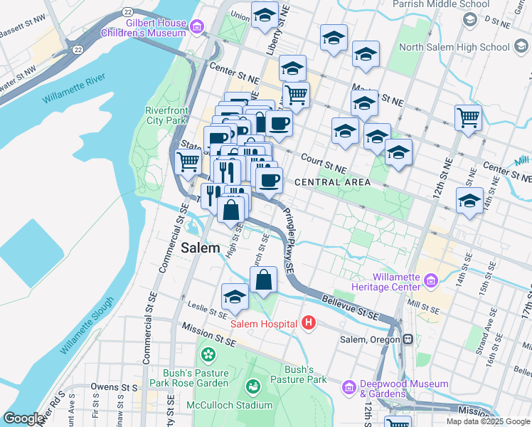 map of restaurants, bars, coffee shops, grocery stores, and more near in Salem