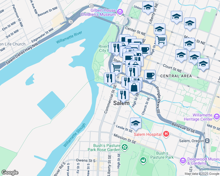 map of restaurants, bars, coffee shops, grocery stores, and more near in Salem
