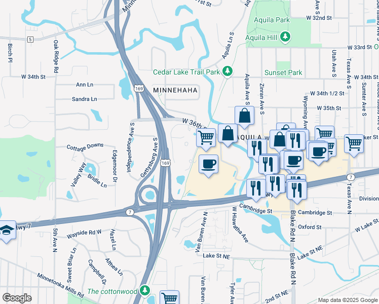 map of restaurants, bars, coffee shops, grocery stores, and more near in St. Louis Park