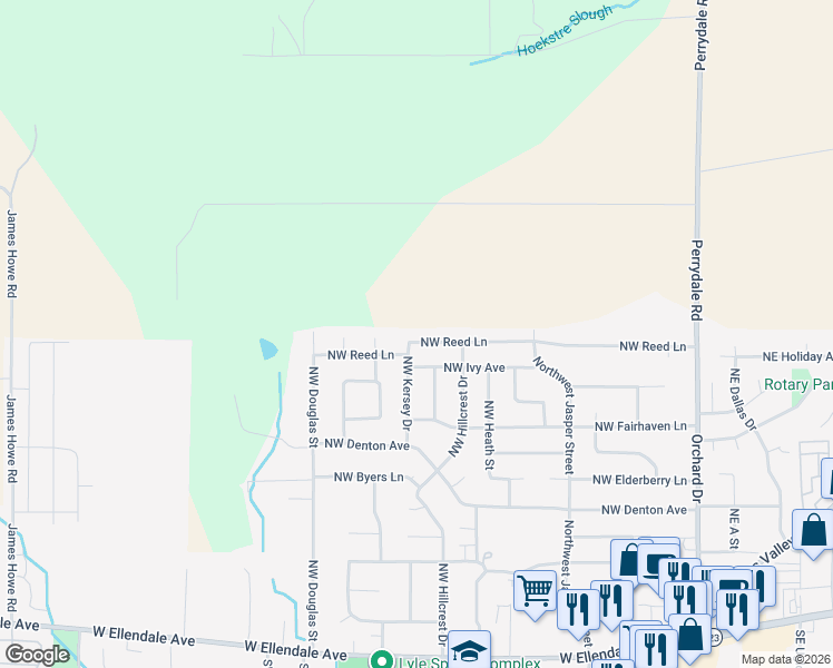 map of restaurants, bars, coffee shops, grocery stores, and more near 490 Northwest Reed Lane in Dallas