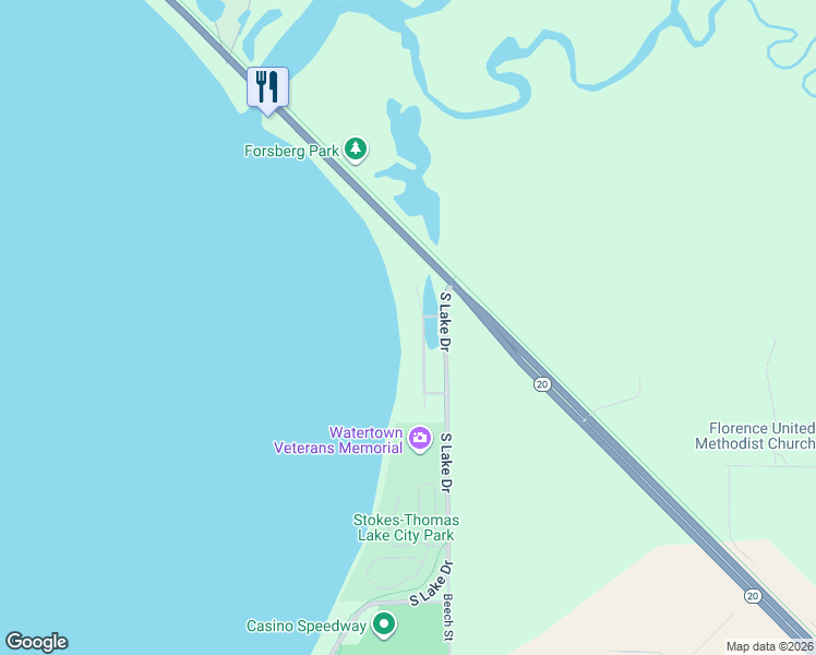 map of restaurants, bars, coffee shops, grocery stores, and more near Paradise Drive Northwest in Watertown