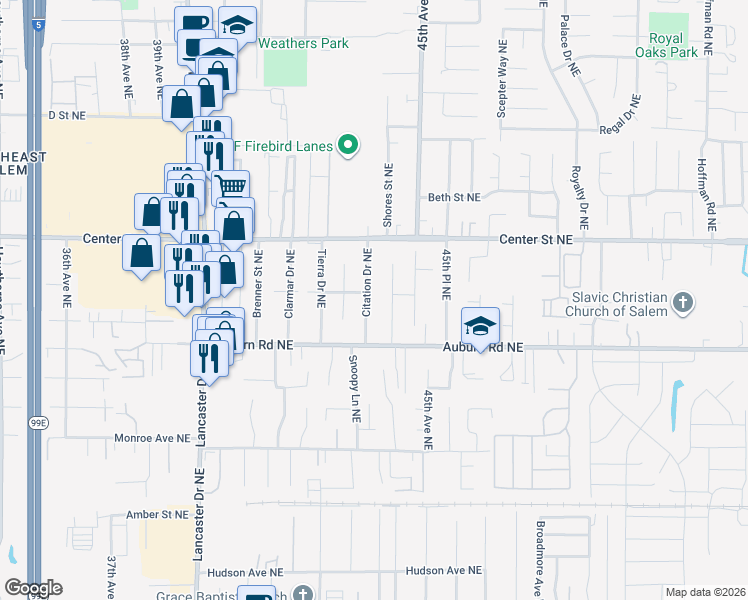map of restaurants, bars, coffee shops, grocery stores, and more near 617 Citation Drive Northeast in Salem