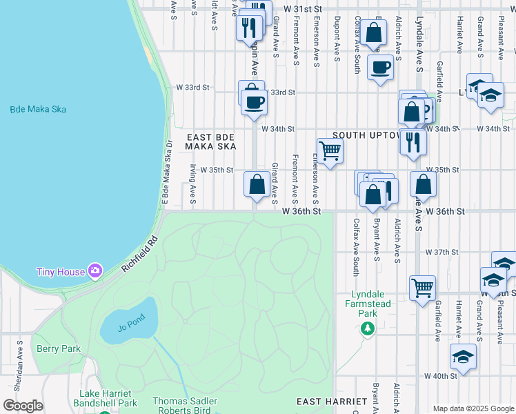 map of restaurants, bars, coffee shops, grocery stores, and more near 3553 Hennepin Avenue in Minneapolis