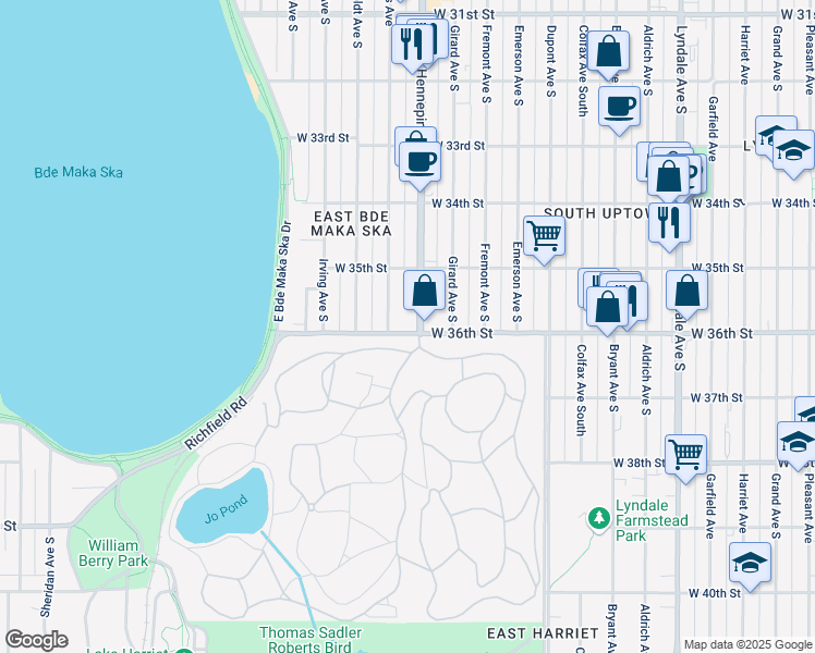 map of restaurants, bars, coffee shops, grocery stores, and more near 3531 Hennepin Avenue in Minneapolis