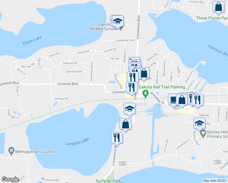 map of restaurants, bars, coffee shops, grocery stores, and more near 5748 Lynwood Boulevard in Mound