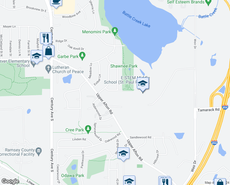 map of restaurants, bars, coffee shops, grocery stores, and more near 6449 Rath Drive in Woodbury