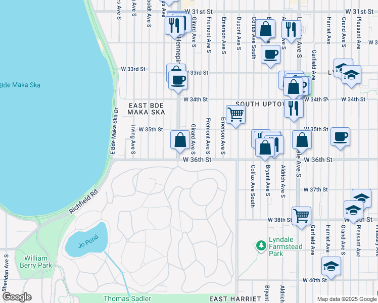 map of restaurants, bars, coffee shops, grocery stores, and more near 3533 Girard Avenue South in Minneapolis