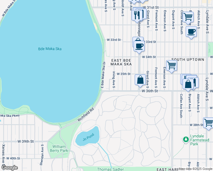 map of restaurants, bars, coffee shops, grocery stores, and more near 3540 James Avenue South in Minneapolis