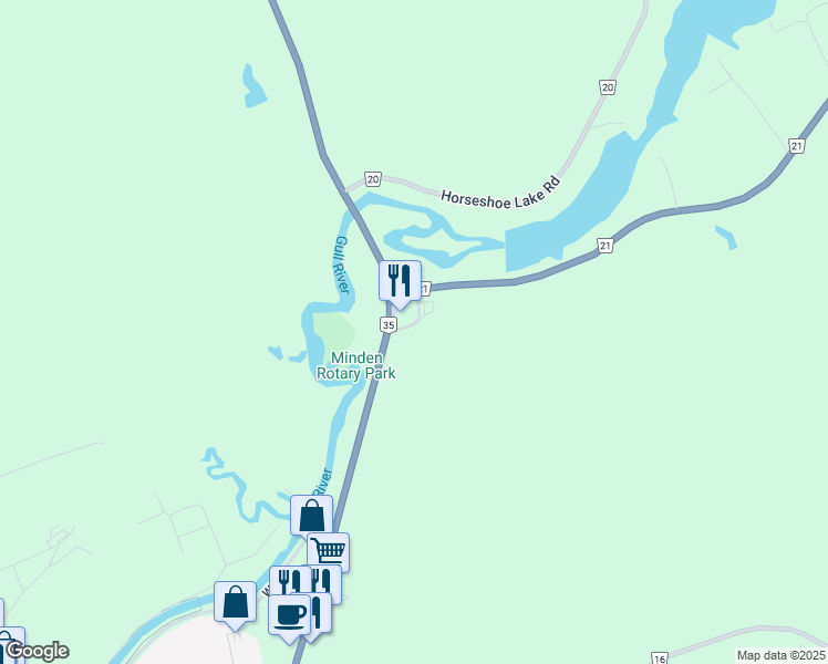 map of restaurants, bars, coffee shops, grocery stores, and more near 1008 Luger's Road in Minden