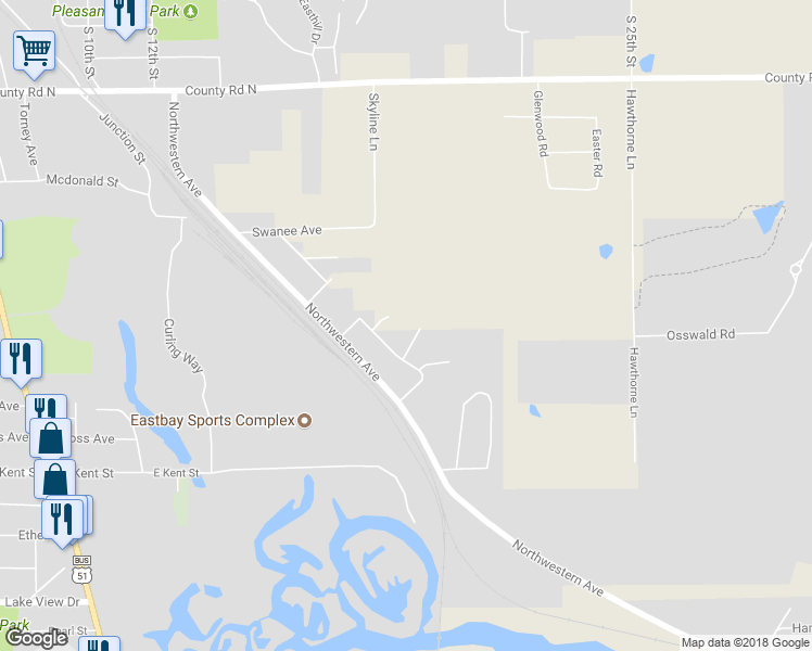 map of restaurants, bars, coffee shops, grocery stores, and more near 1916 Hidden Trail in Wausau