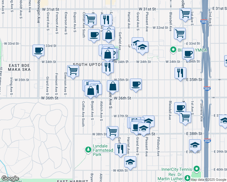 map of restaurants, bars, coffee shops, grocery stores, and more near 3527 Lyndale Avenue South in Minneapolis