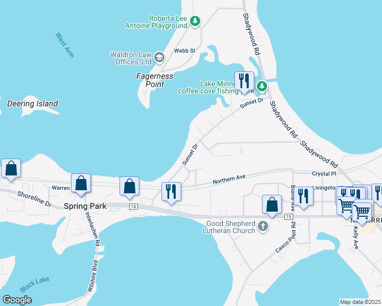 map of restaurants, bars, coffee shops, grocery stores, and more near 3980 Sunset Drive in Spring Park