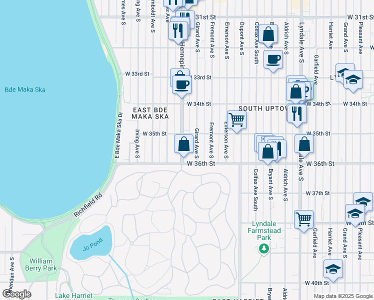 map of restaurants, bars, coffee shops, grocery stores, and more near 3531 Hennepin Avenue in Minneapolis
