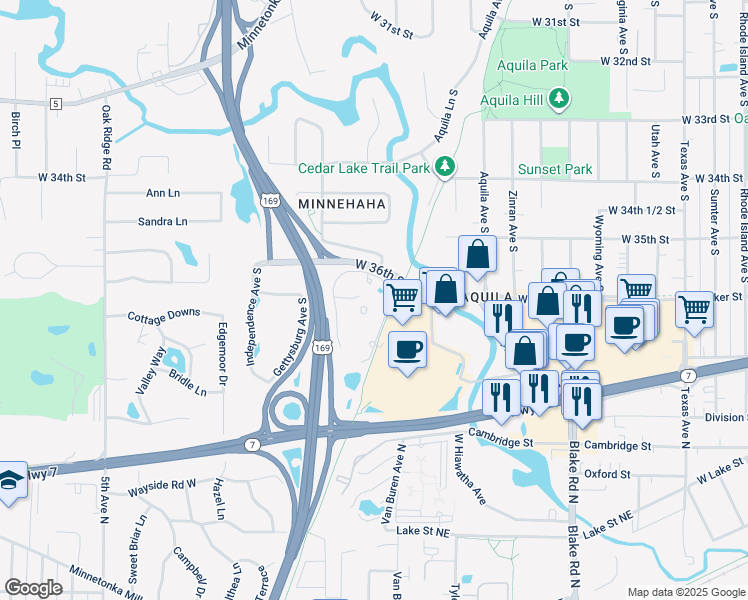 map of restaurants, bars, coffee shops, grocery stores, and more near in St. Louis Park