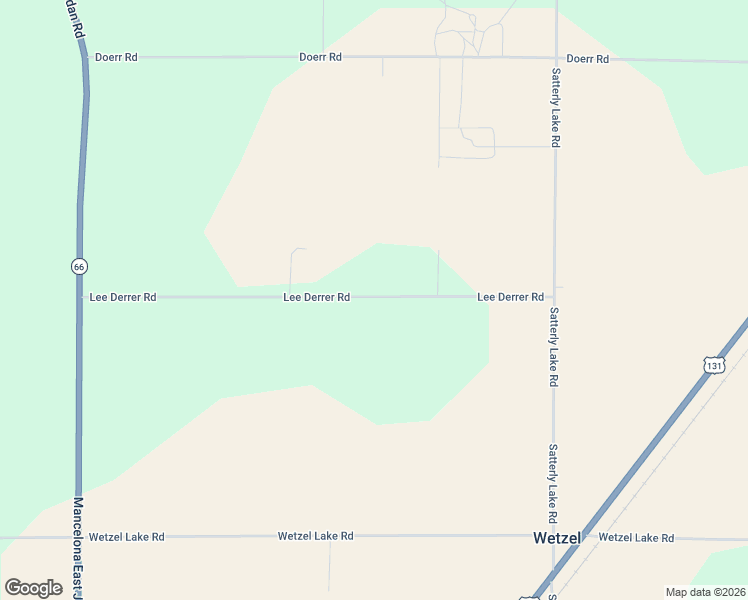 map of restaurants, bars, coffee shops, grocery stores, and more near 2452 Lee Derrer Road in Mancelona
