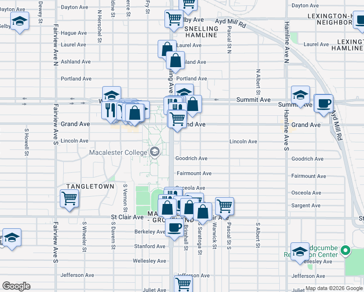 map of restaurants, bars, coffee shops, grocery stores, and more near in Saint Paul