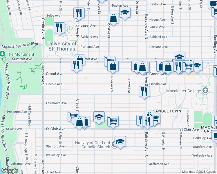 map of restaurants, bars, coffee shops, grocery stores, and more near 1961 Goodrich Avenue in Saint Paul