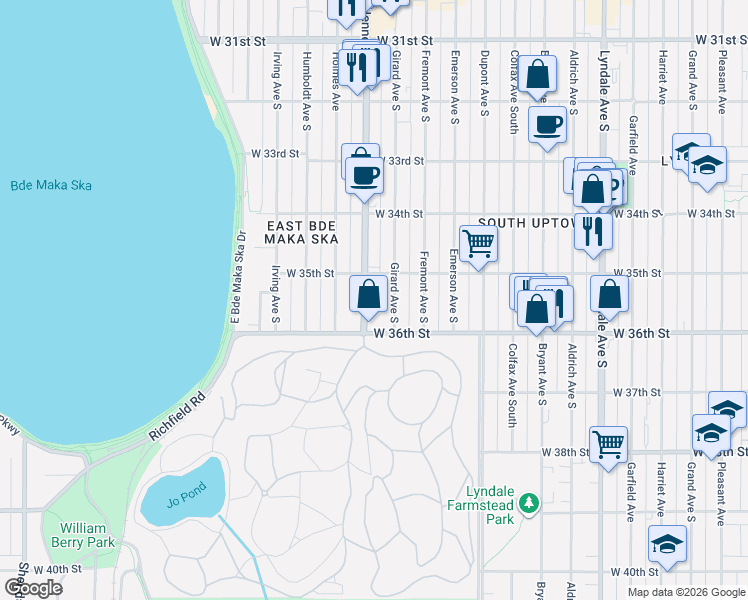 map of restaurants, bars, coffee shops, grocery stores, and more near 3531 Hennepin Avenue in Minneapolis