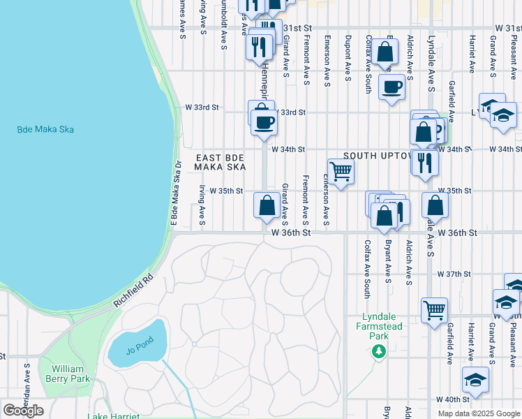 map of restaurants, bars, coffee shops, grocery stores, and more near 3531 Hennepin Avenue in Minneapolis