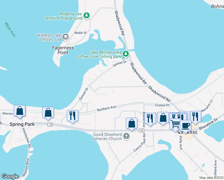 map of restaurants, bars, coffee shops, grocery stores, and more near 3785 Togo Road in Wayzata