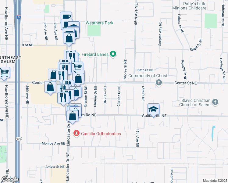 map of restaurants, bars, coffee shops, grocery stores, and more near 636 Blair Court Northeast in Salem