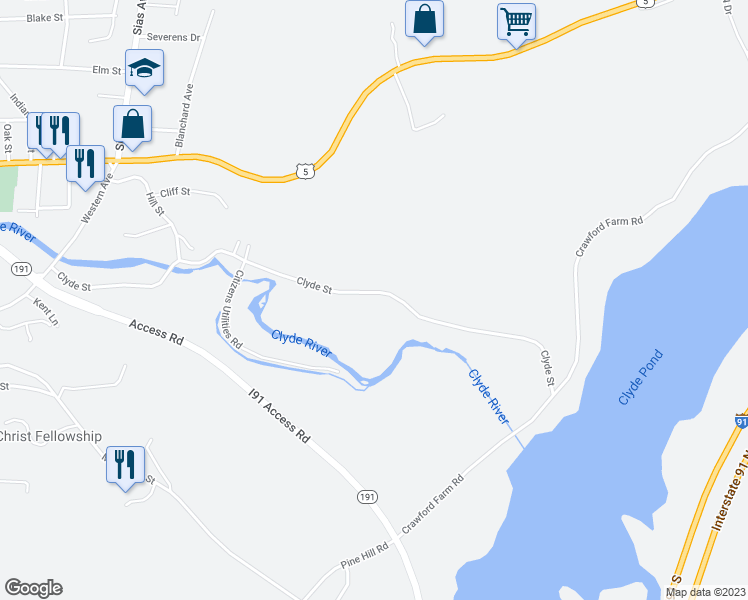 map of restaurants, bars, coffee shops, grocery stores, and more near 752 Clyde Street in Newport