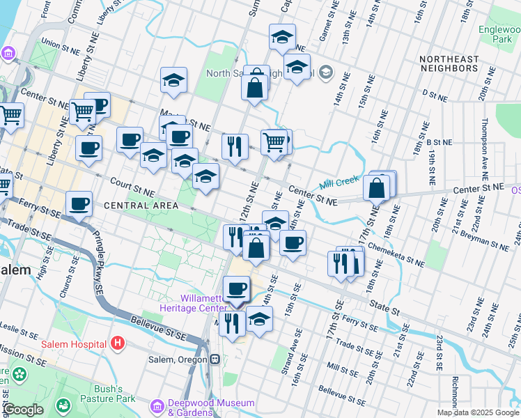 map of restaurants, bars, coffee shops, grocery stores, and more near 1230-1248 Chemeketa Street Northeast in Salem