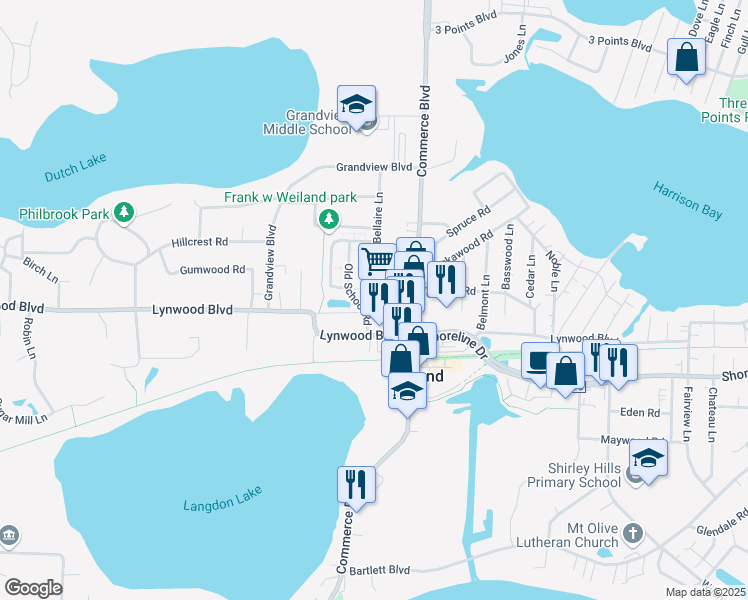 map of restaurants, bars, coffee shops, grocery stores, and more near 2181 Lynwood Boulevard in Mound