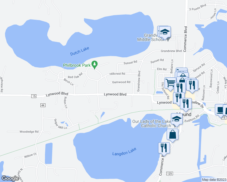 map of restaurants, bars, coffee shops, grocery stores, and more near 5978 Lynwood Boulevard in Mound