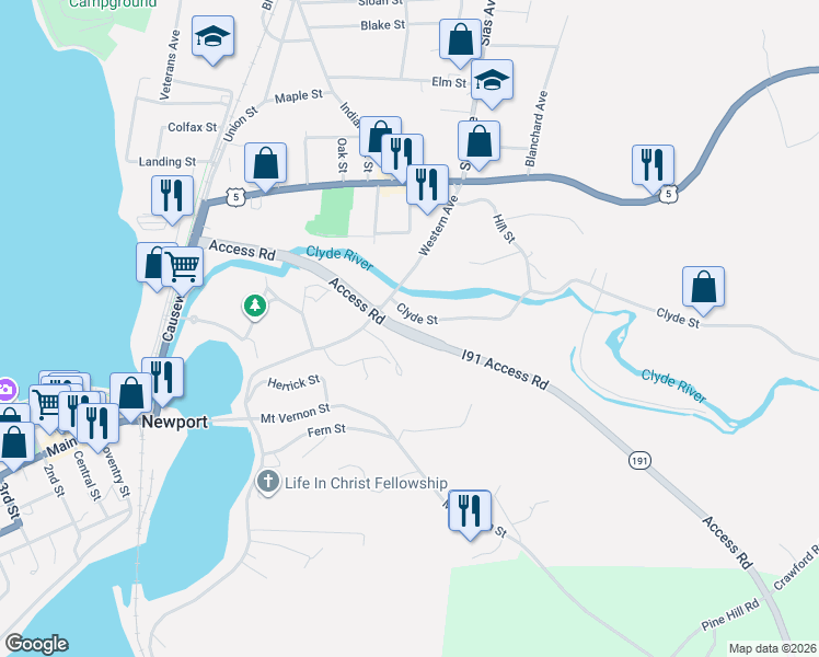 map of restaurants, bars, coffee shops, grocery stores, and more near 33 Kent Lane in Newport