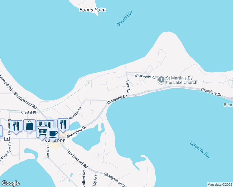map of restaurants, bars, coffee shops, grocery stores, and more near 3012 Shoreline Drive in Wayzata