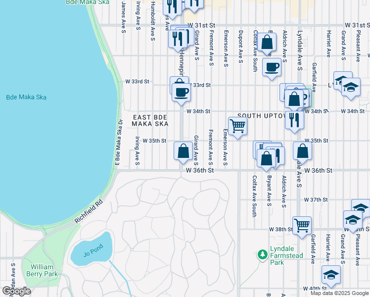 map of restaurants, bars, coffee shops, grocery stores, and more near 3531 Hennepin Avenue in Minneapolis