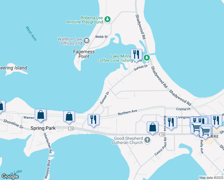 map of restaurants, bars, coffee shops, grocery stores, and more near 3888 Park Lane in Spring Park