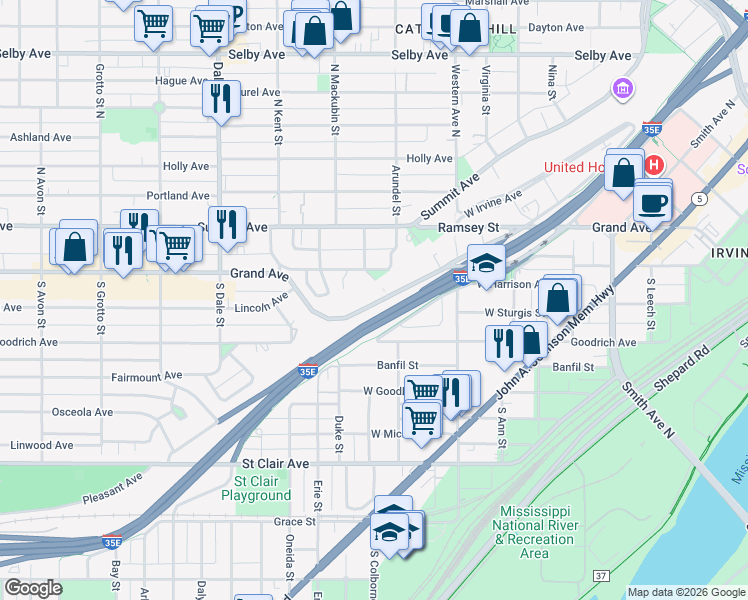 map of restaurants, bars, coffee shops, grocery stores, and more near in 