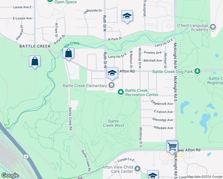 map of restaurants, bars, coffee shops, grocery stores, and more near 60 Ruth Street South in Saint Paul