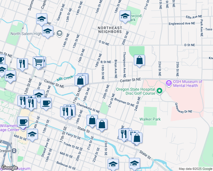 map of restaurants, bars, coffee shops, grocery stores, and more near in Salem