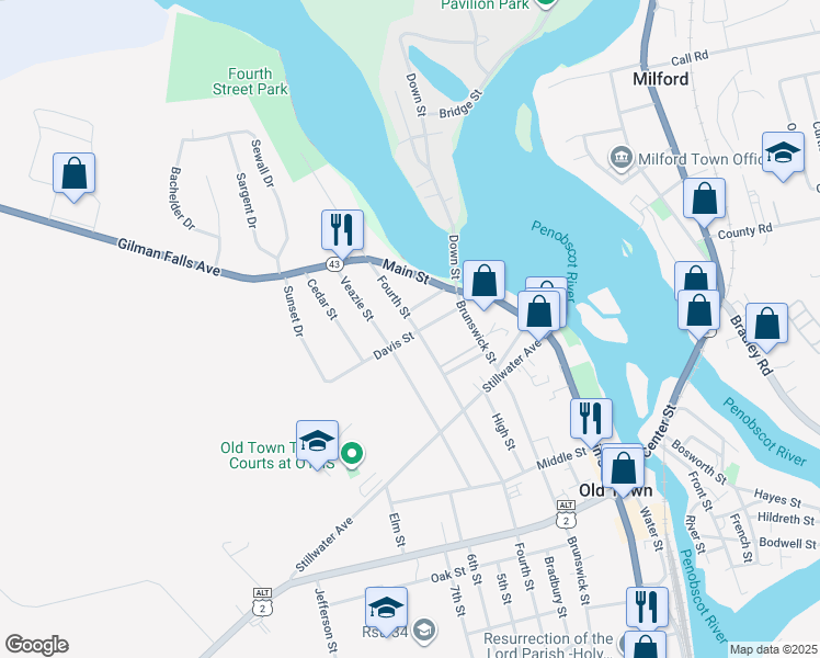 map of restaurants, bars, coffee shops, grocery stores, and more near 20 Lloyd Lane in Old Town